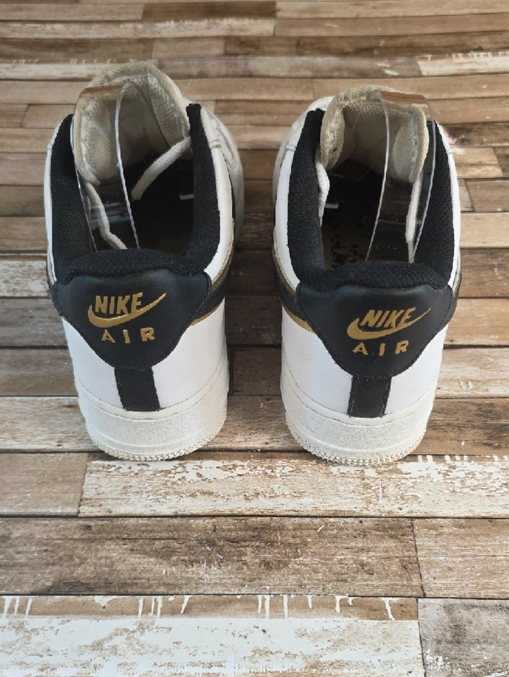 Nike White & Black Air Force 1 with Gold Logos - Picture 3 of 9
